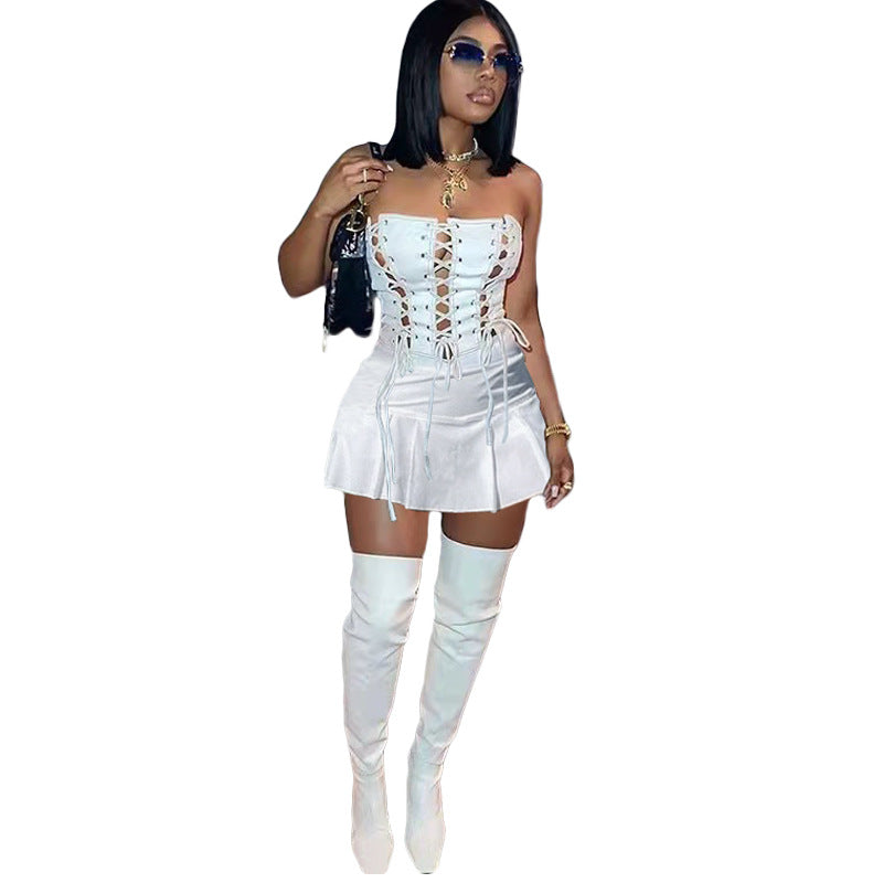 The Crisscross Eyelet Cutout Mini Dress