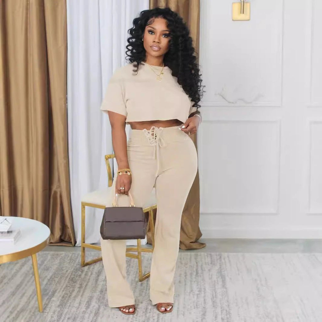 The Leisure Poise Crop Top & Lace-Up Pants Set