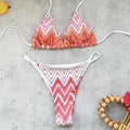 Pink Chevron Triangle Bikini Set & Mesh Coverup Trousers
