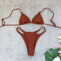 Terracotta Gold Bead Triangle Bikini Set | Double Strap Thong Bottoms & Santorini-Coded Resort Luxe