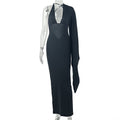 Deep Plunge V-Neck Cape Sleeve Open Back Ruched Bodycon Maxi Dress