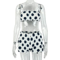 Polka Dot Chain Strap Ruched Crop Top & Ruffle Mini Skirt Set