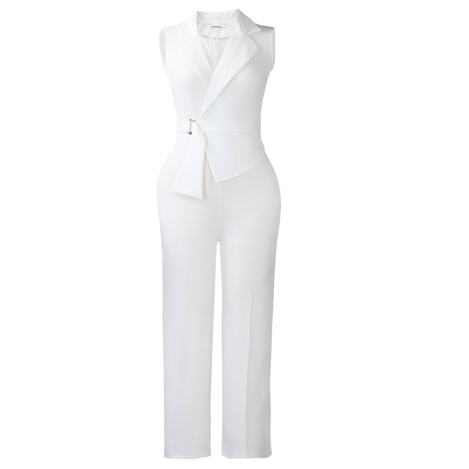 Sleeveless Wide-Leg Jumpsuit with Lapel & D-Ring Belt
