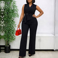 Sleeveless Wide-Leg Jumpsuit with Lapel & D-Ring Belt