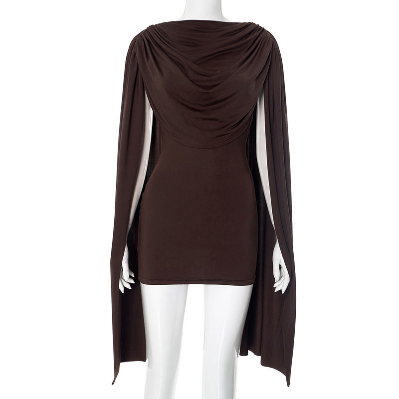 Draped Cape Cowl Neck Sleeveless Slim-Fit Bodycon Mini Dress
