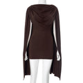 Draped Cape Cowl Neck Sleeveless Slim-Fit Bodycon Mini Dress