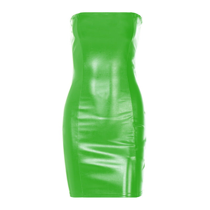 Faux Leather Strapless Bandeau Bodycon Mini Dress