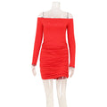 Off-Shoulder Long-Sleeve Ruched Bodycon Mini Dress