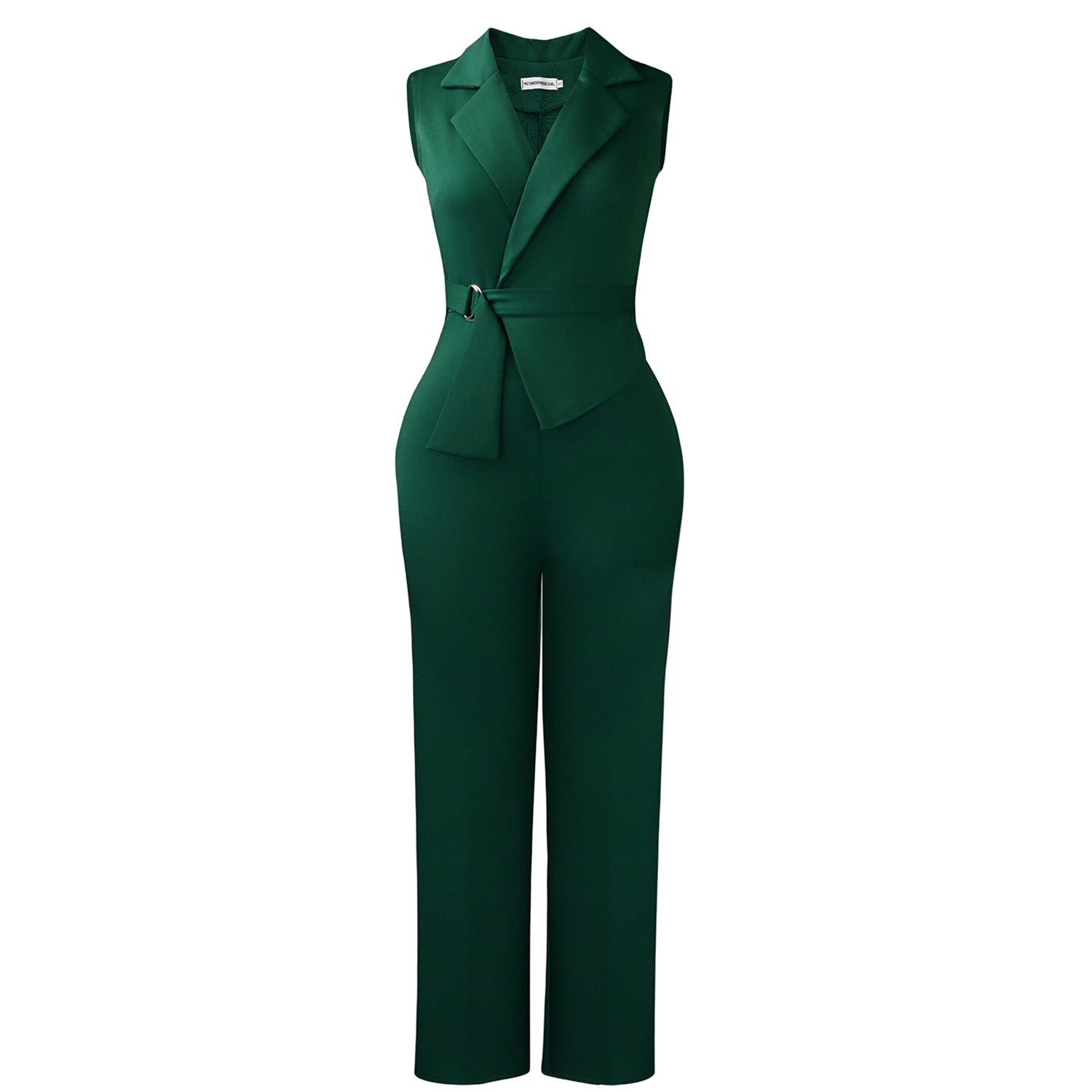 Sleeveless Wide-Leg Jumpsuit with Lapel & D-Ring Belt