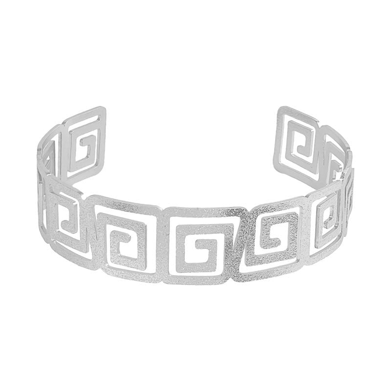 Greek Key Cutout Wide Cuff Bracelet | Adjustable Open Bangle