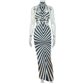 Women Clothing Zebra Print Hip Dress Backless Hanging Collar Lace up Dress