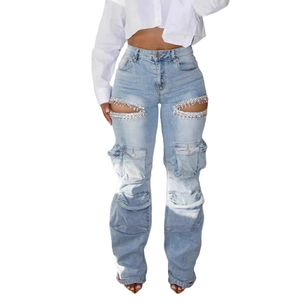 The Diamond Rebel Cutout Cargo Jeans