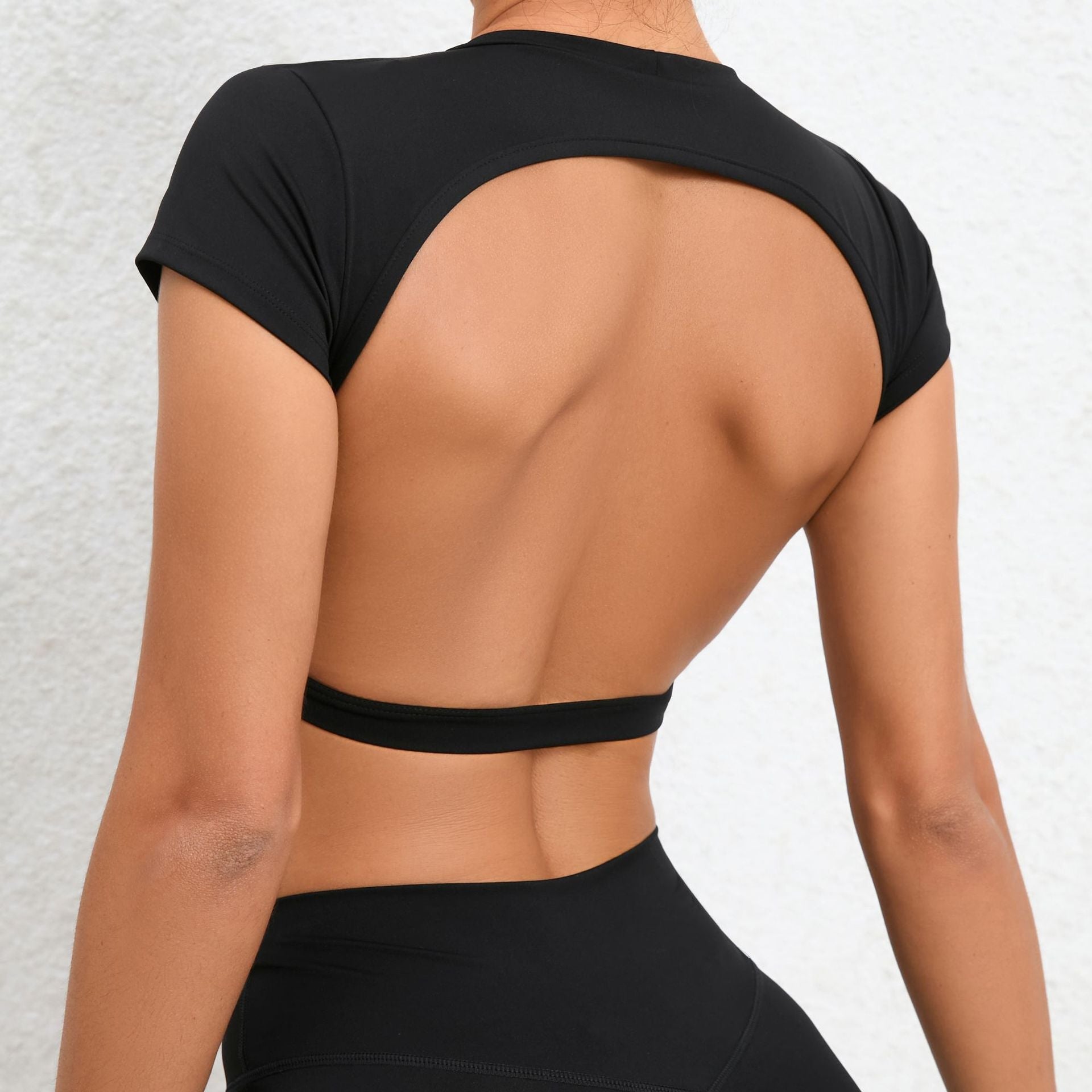 Open-Back Short Sleeve Cropped Sports Top