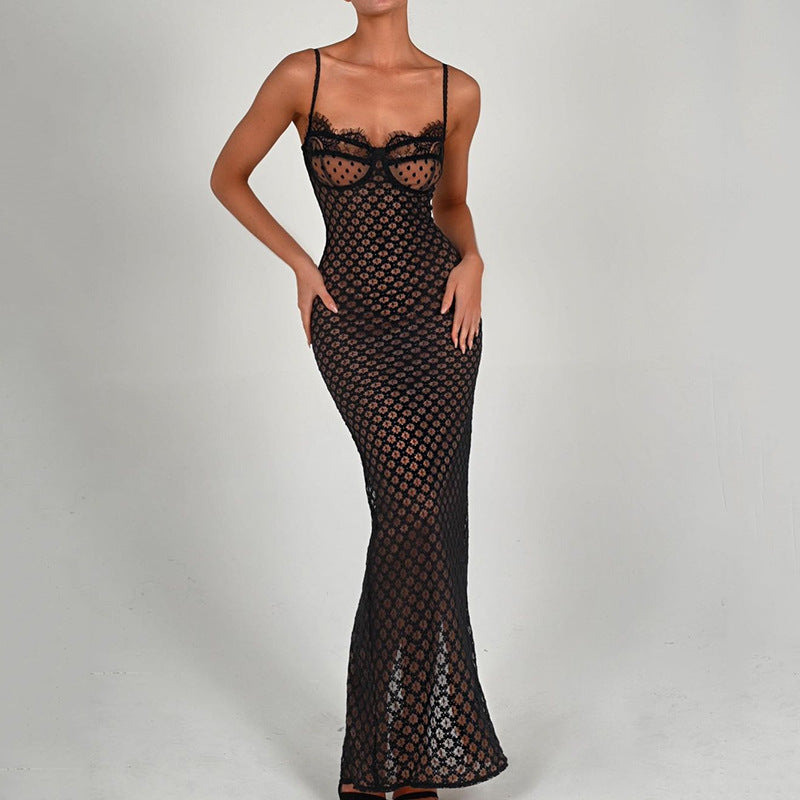 The Après Dark Lace Suspender Maxi Dress