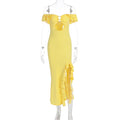 Summer Women Sexy off Shoulder Tube Top Hollow Out Cutout Slim Fit Slit Dress