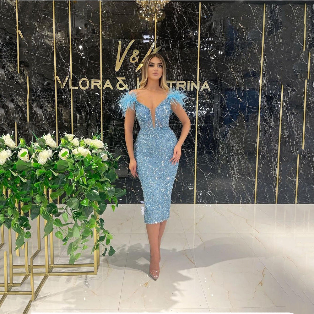 The Blue Champagne Sequin Midi Dress