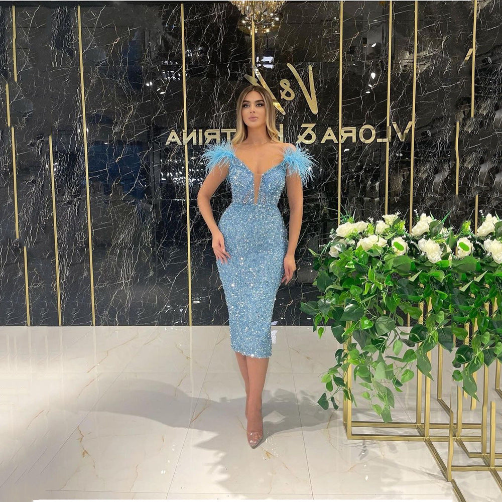 The Blue Champagne Sequin Midi Dress