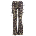 Leopard Print Low-Rise Lace-Up Side Tie Wide Leg Flare Pants