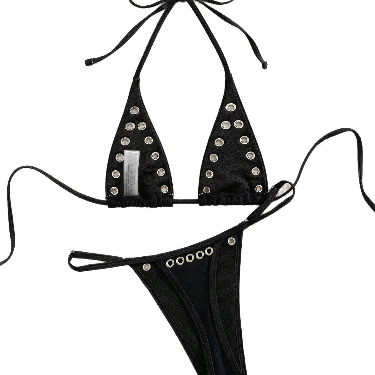 Metal Ring Embellished Halter Triangle Bikini Set