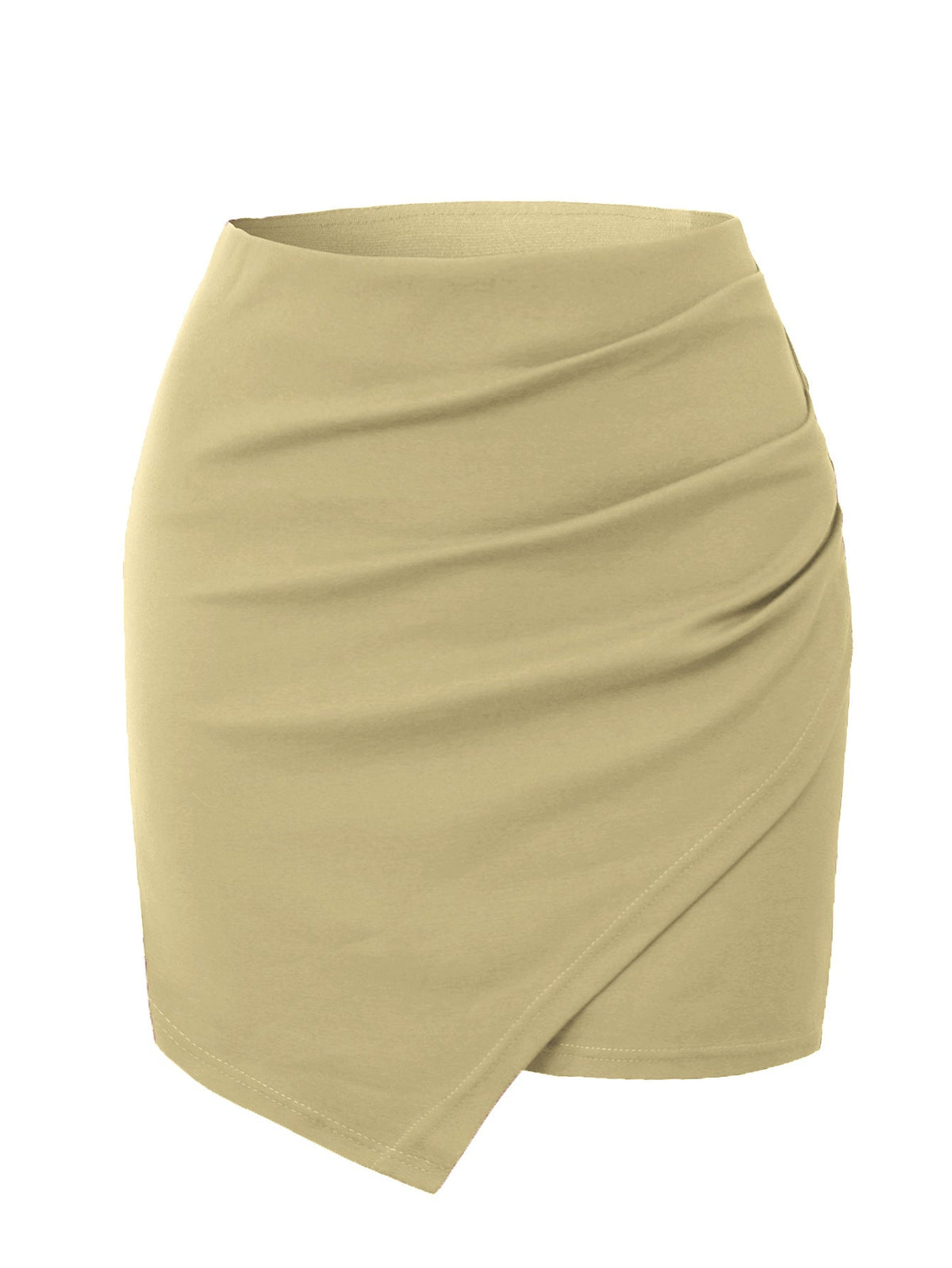 Wrap Front Asymmetric Hem High-Waist Pencil Mini Skirt