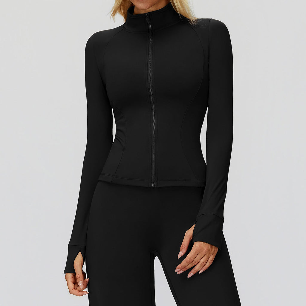 Slim-Fit Full-Zip Stand Collar Athletic Jacket with Thumbhole Cuffs