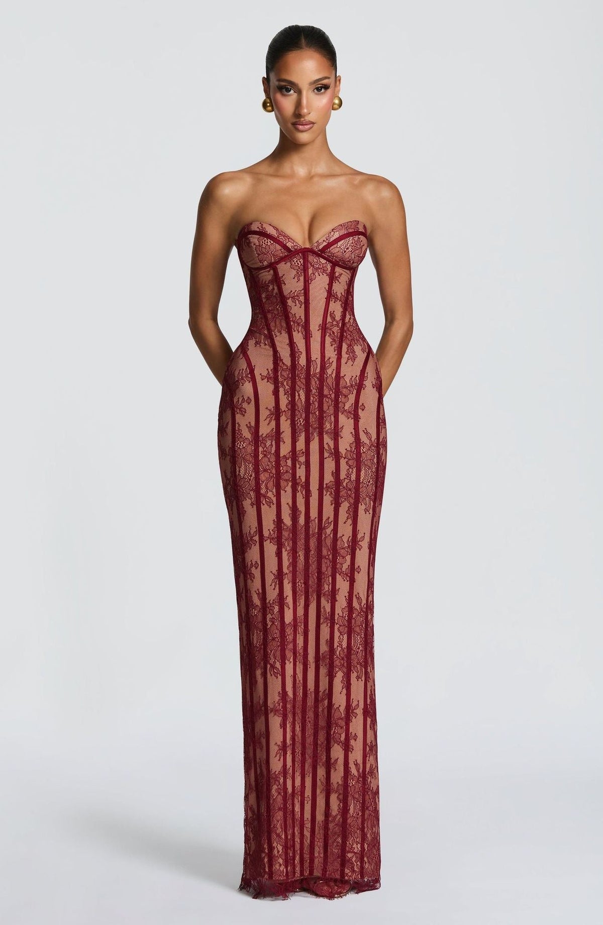 The Lace Enchantress Strapless Maxi Dress