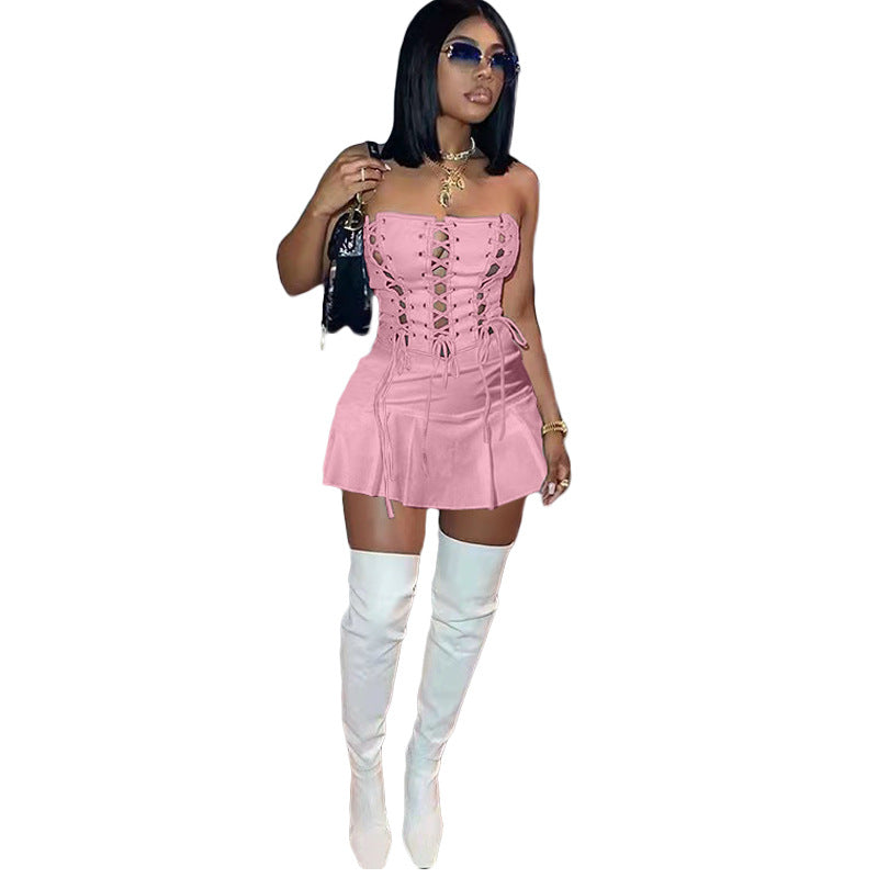 The Crisscross Eyelet Cutout Mini Dress