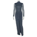The Sheer Turtleneck Cutout Split Maxi Dress