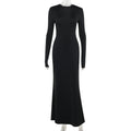 Long-Sleeve Crew-Neck Lace-Up Backless Body-Con Maxi Dress | Minimalist Dark Luxe