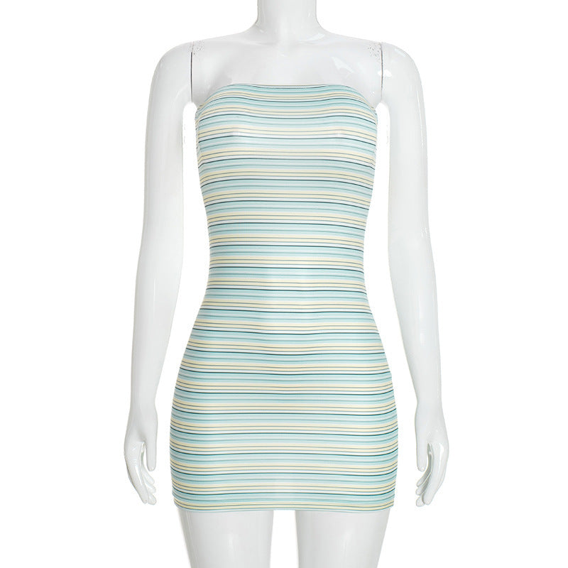 Multicolour Stripe Strapless Bandeau Bodycon Micro Mini Dress