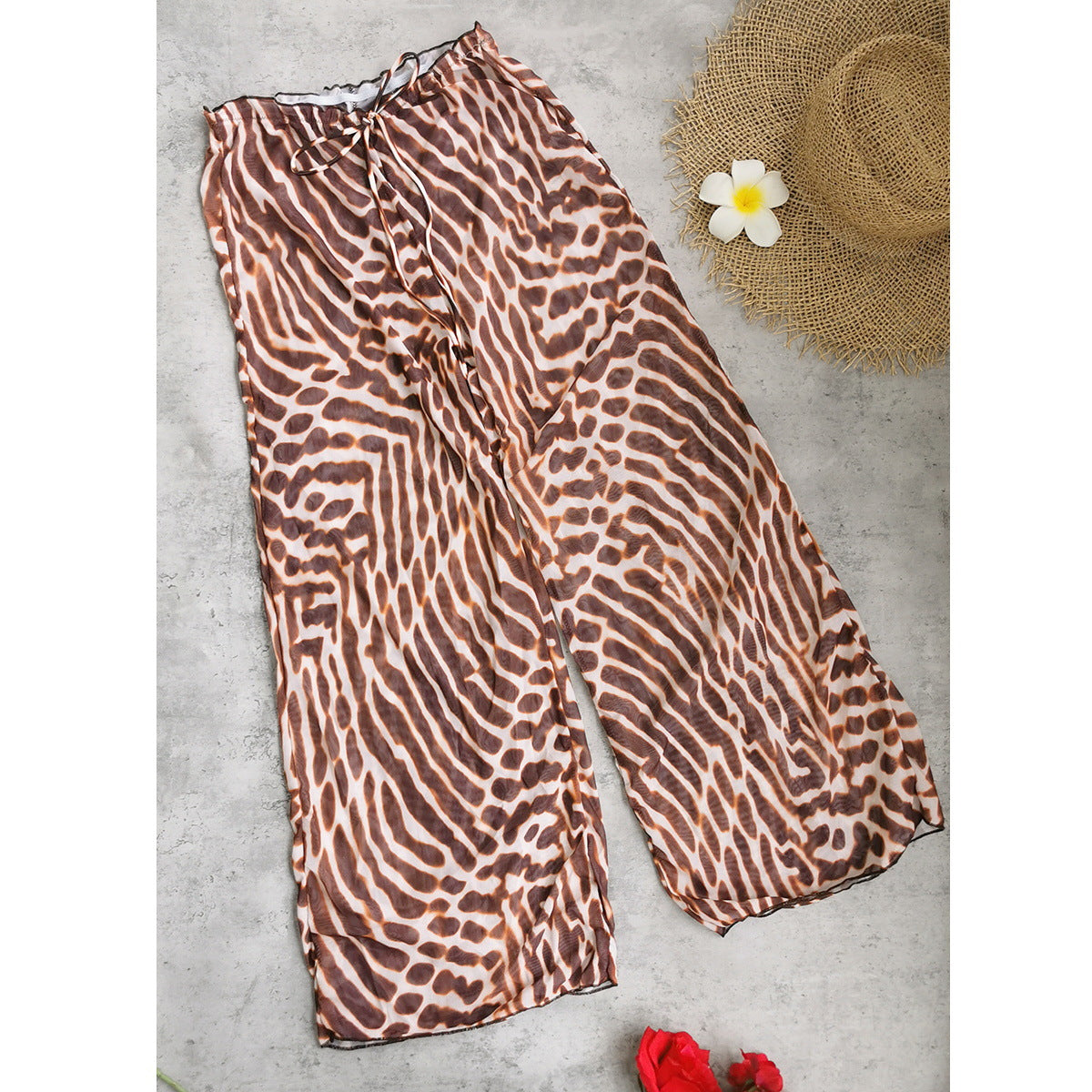 Mixed Animal Print String Triangle Bikini Set | Micro Thong Bottoms & Dark Trim