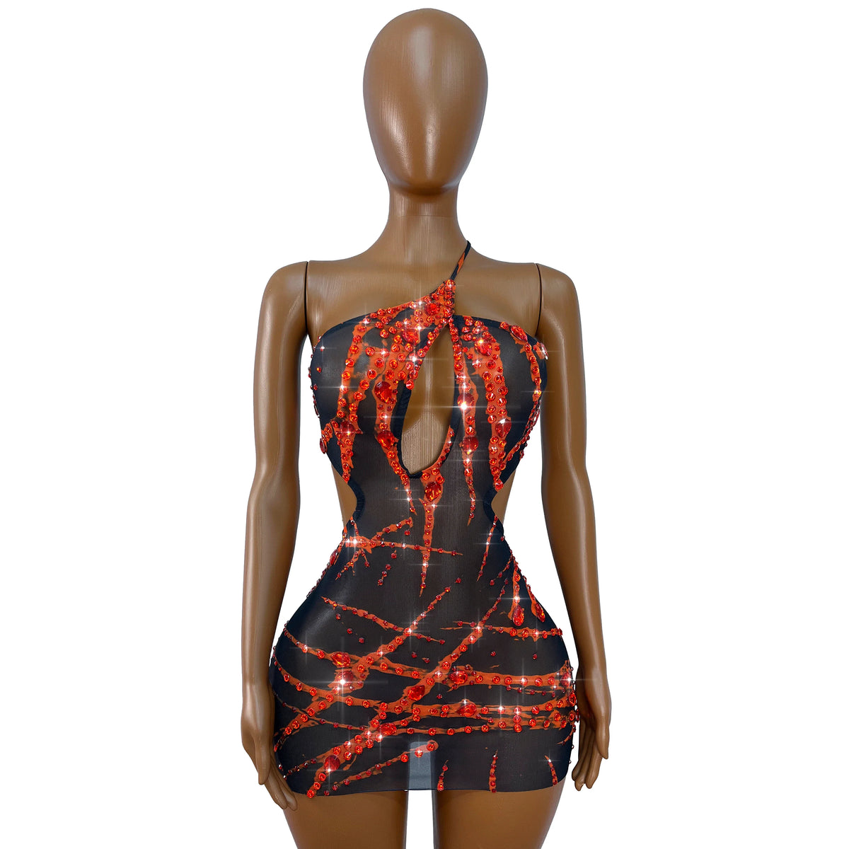 The Crimson Flame Rhinestone Mini Dress