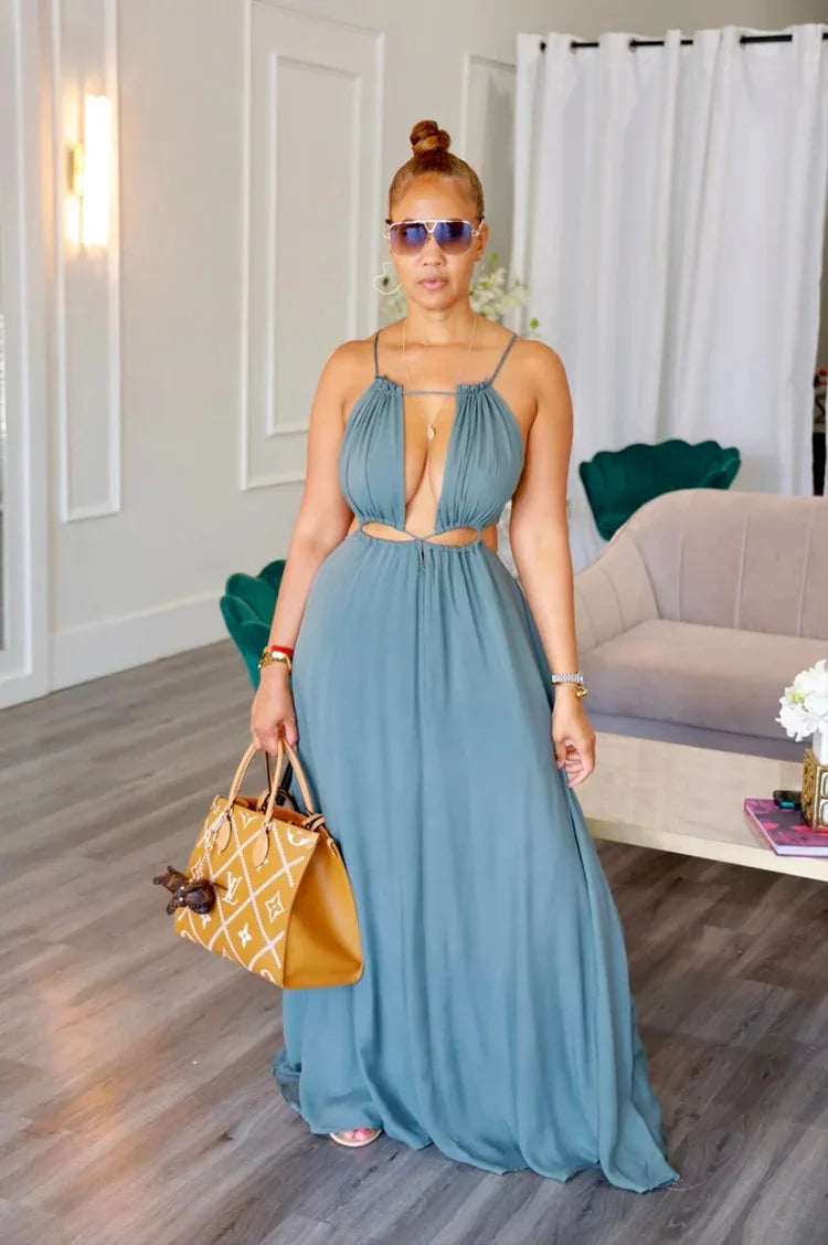 The Lace-Up Drawstring Sleeveless Maxi Dress