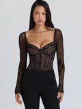 The Sheer Lace Square Collar Bodysuit