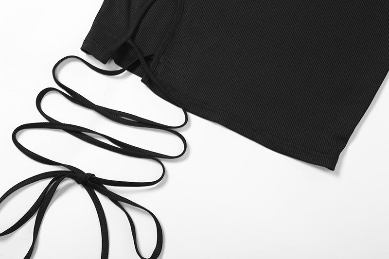 The Noir Edge Cold-Shoulder Mini Dress