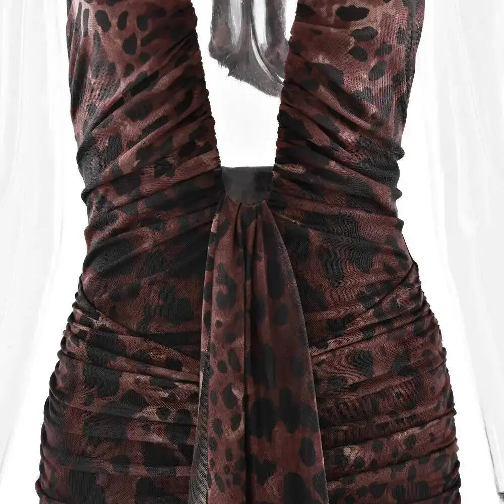 The Leopard Print Halter Pleated Mini Dress