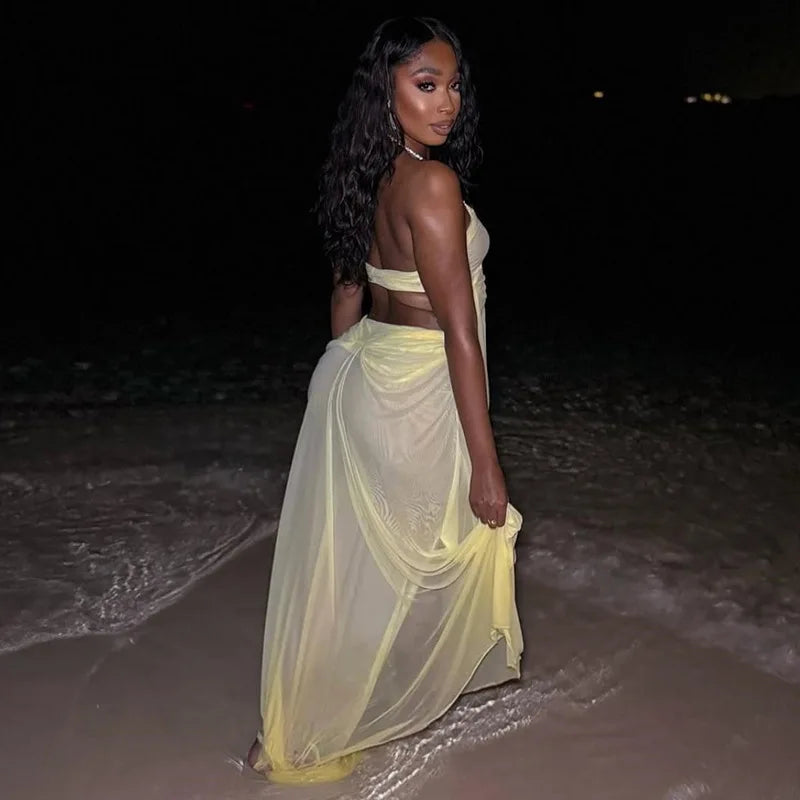 The Moonlit Muse Rhinestone Mesh Maxi Dress
