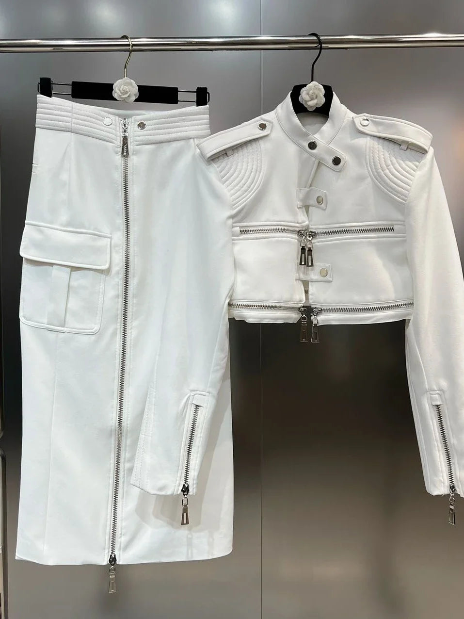 The Downtown Edge Moto Jacket & Cargo Skirt Separates