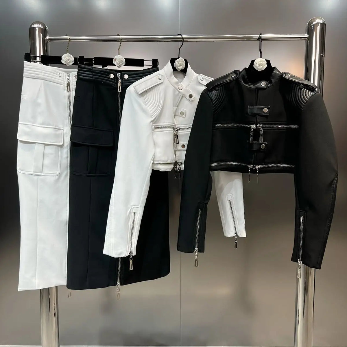 The Downtown Edge Moto Jacket & Cargo Skirt Separates