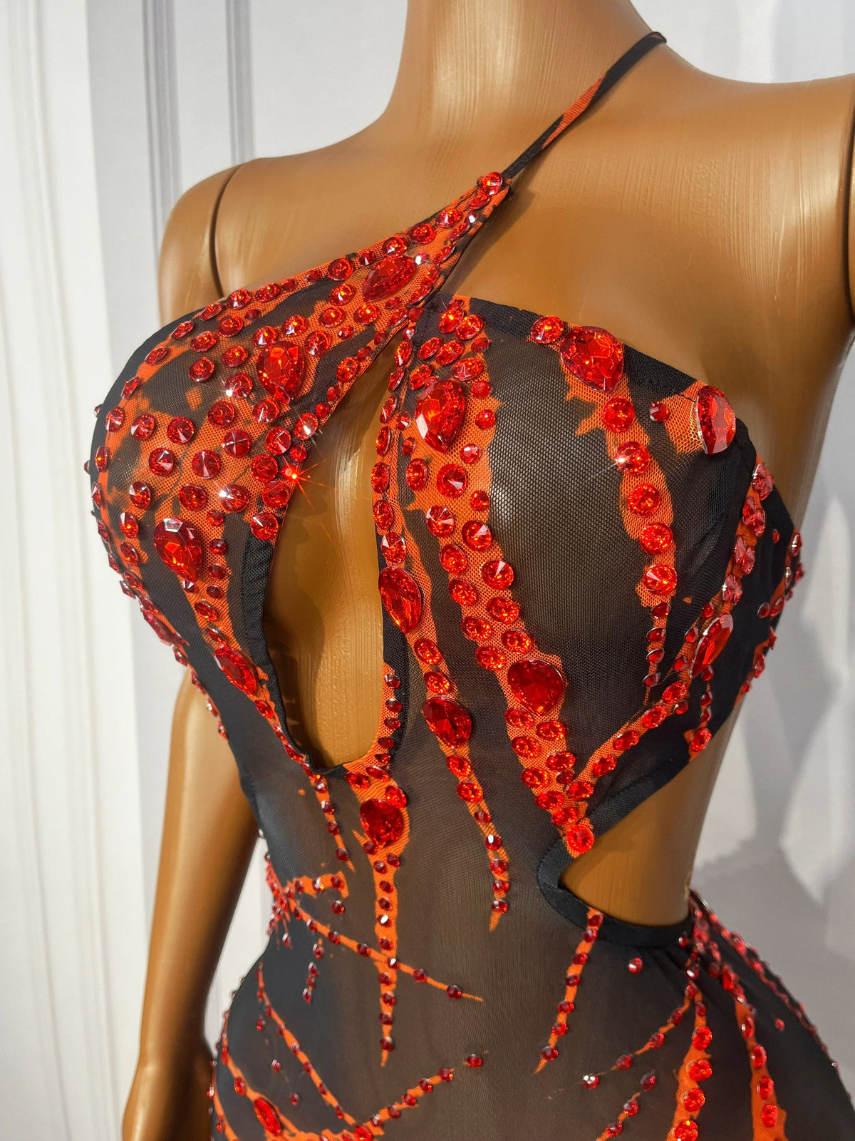 The Crimson Flame Rhinestone Mini Dress