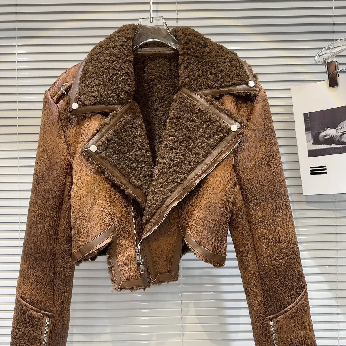The Uptown Rebel Plush-Trim Moto Jacket