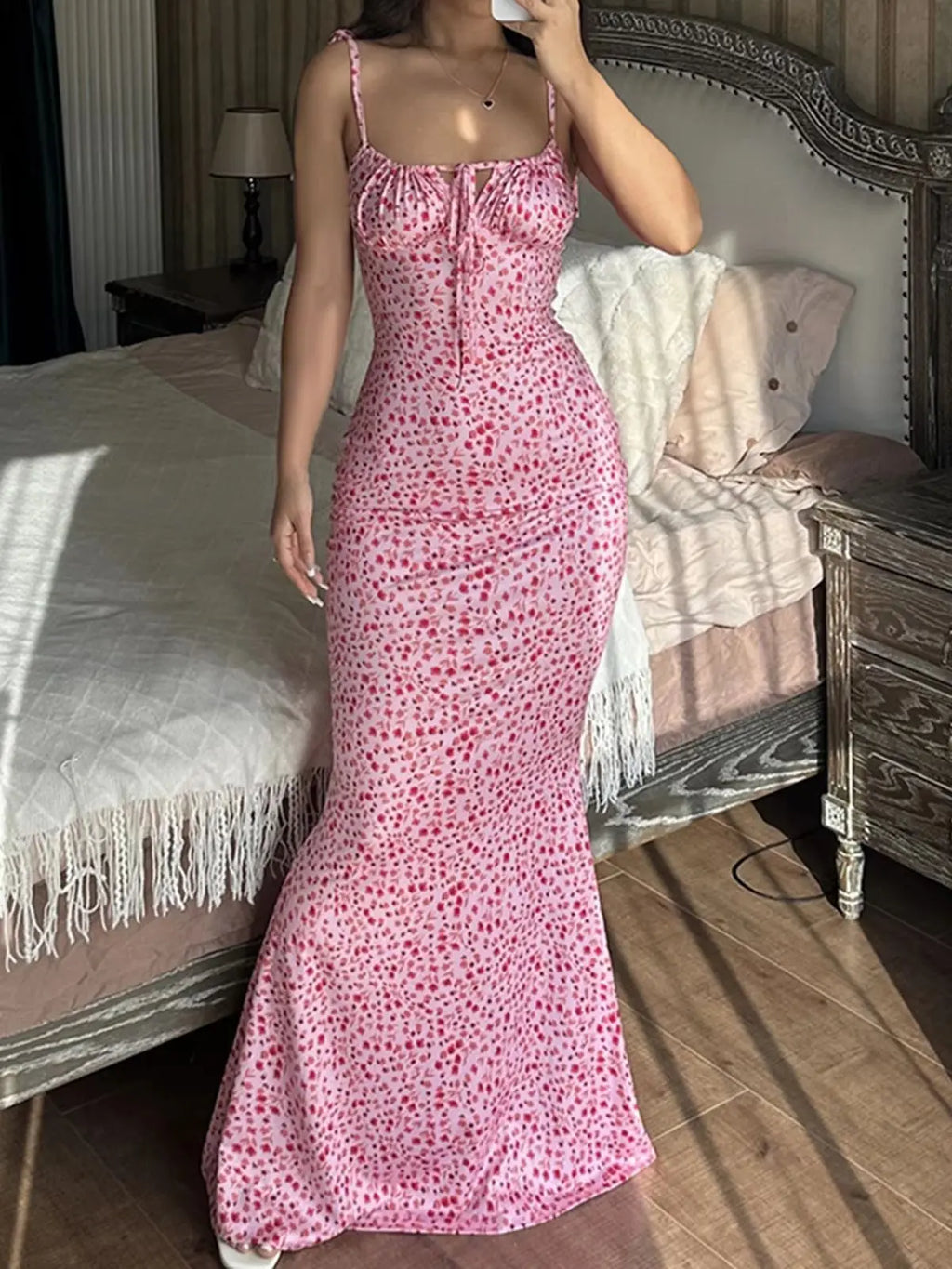 The Garden Rendezvous Floral Tie-Shoulder Midi Dress