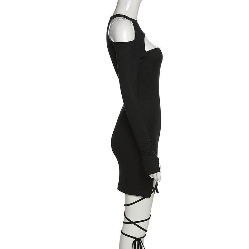 The Noir Edge Cold-Shoulder Mini Dress