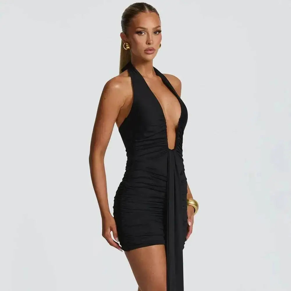 The Leopard Print Halter Pleated Mini Dress