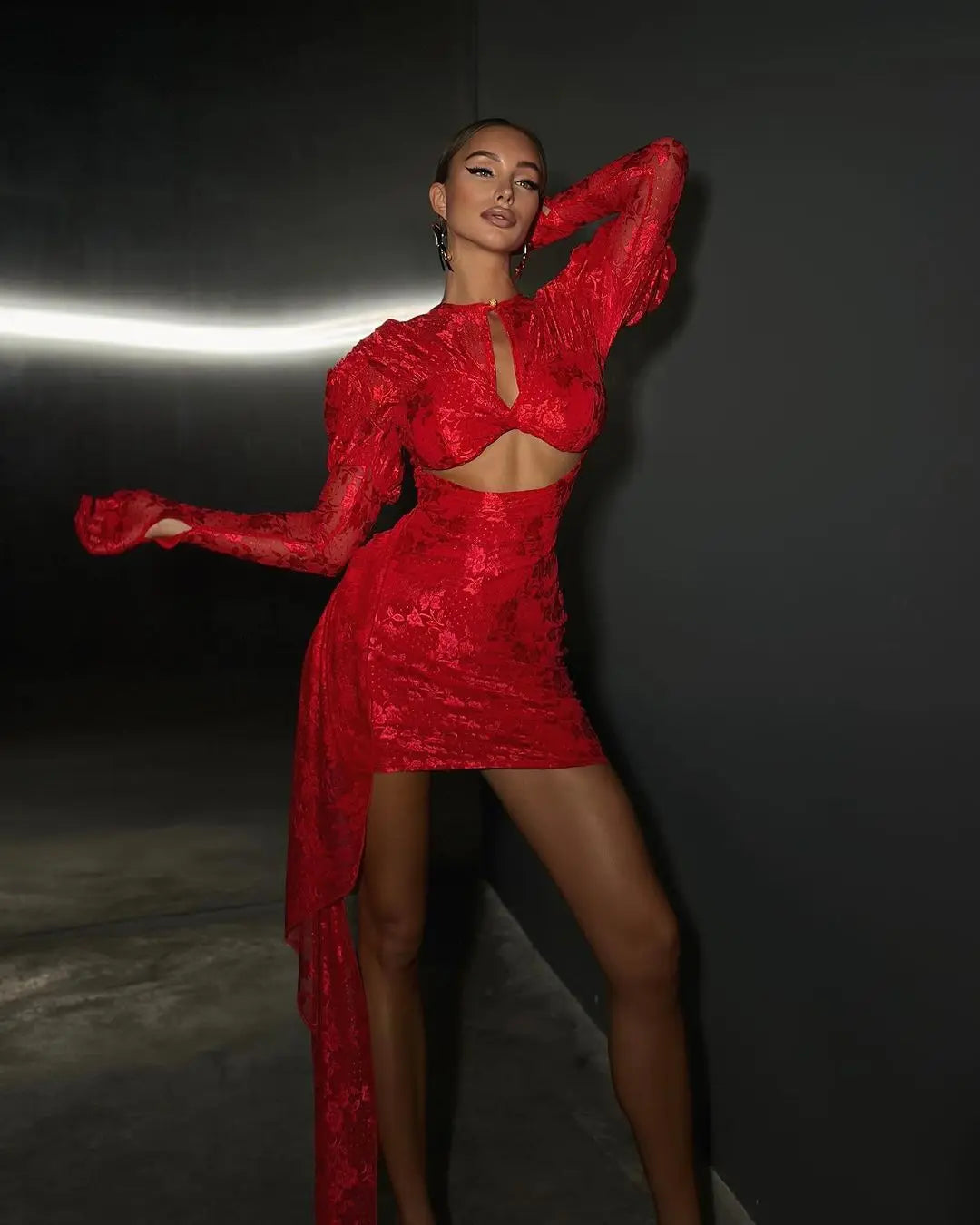 The Dramatic Muse Cutout Draped Mini Dress