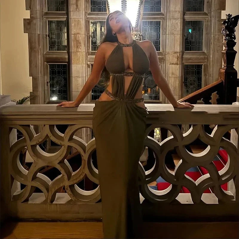 The Hollow Out Halter Maxi Gown