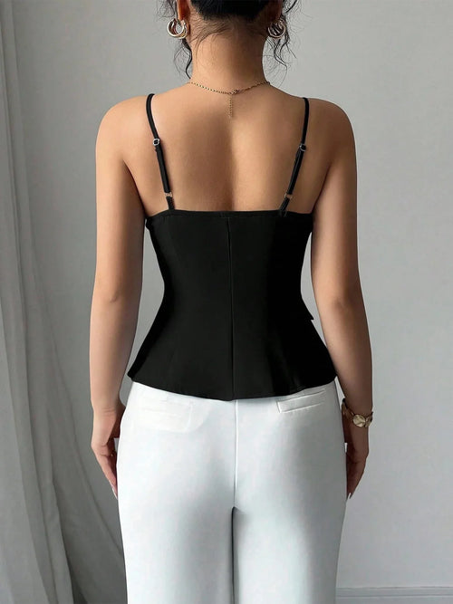 Asymmetric Button Cami Top | Cinched Waist Peplum Hem Tank