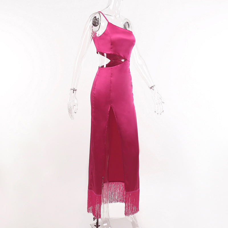 The Fringe Finale Satin Cutout Dress