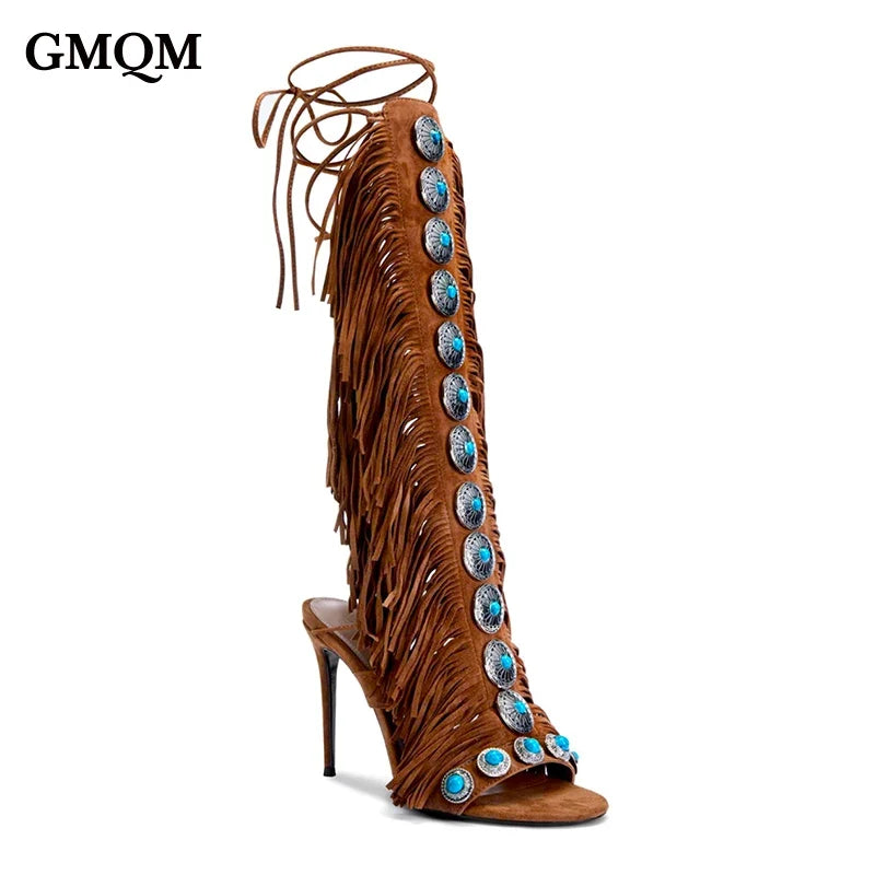 The Festival Fringe Lace-Up Heel Sandals