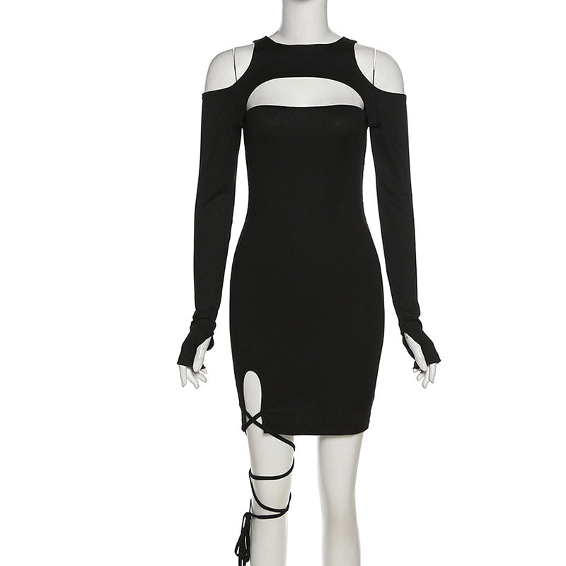 The Noir Edge Cold-Shoulder Mini Dress